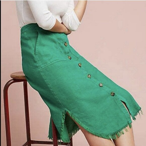 Anthropologie Green Raleigh Button Down Mid Skirt Size 8 EUC - Picture 1 of 6